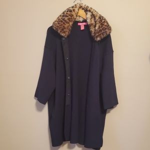 Catherine Malandrino cheetah faux fur collar coat